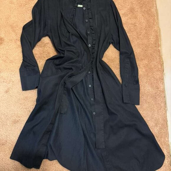 COS Dark Navy Blue Long Shirt Dress | EU34 ~ M | Ruffled Collar | Heavy Cotton - Picture 3 of 6